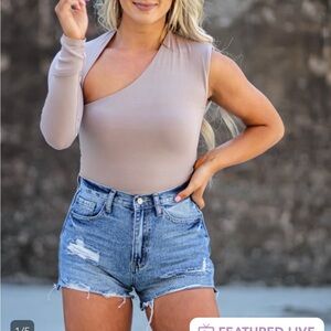 One shoulder cut out body suit.